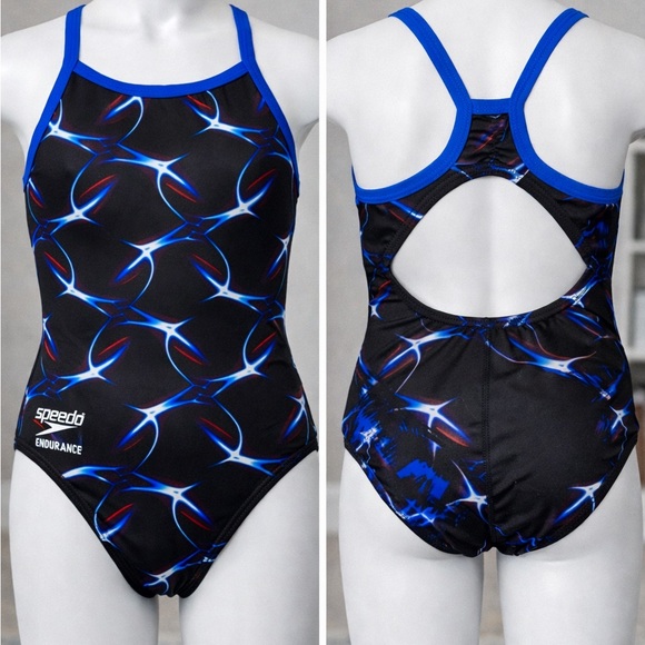 Speedo Enduranc Girls One-Piece Swimsuit Size 6 / 32 – Blue Lightning Print V-21